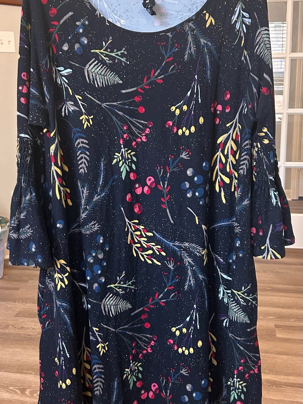 Agnes & Dora Navy Floral Bell Sleeve Dress - Multicolor Botanical Accents XL